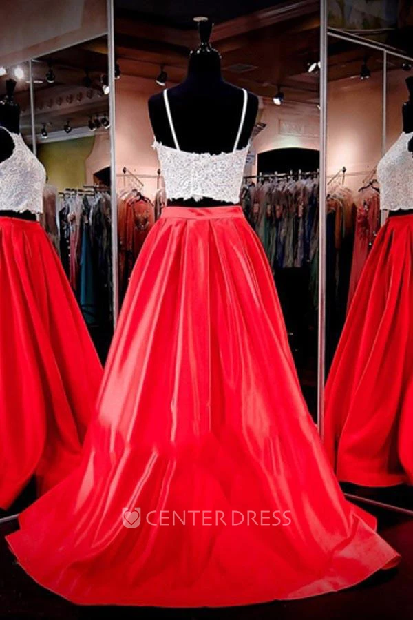 Sleeveless Sweep Brush Train A-Line High Neck Satin Lace Dress