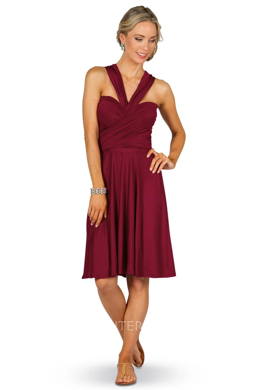 Knee-Length Sleeveless Criss-Cross Strapped Chiffon Convertible Bridesmaid Dress