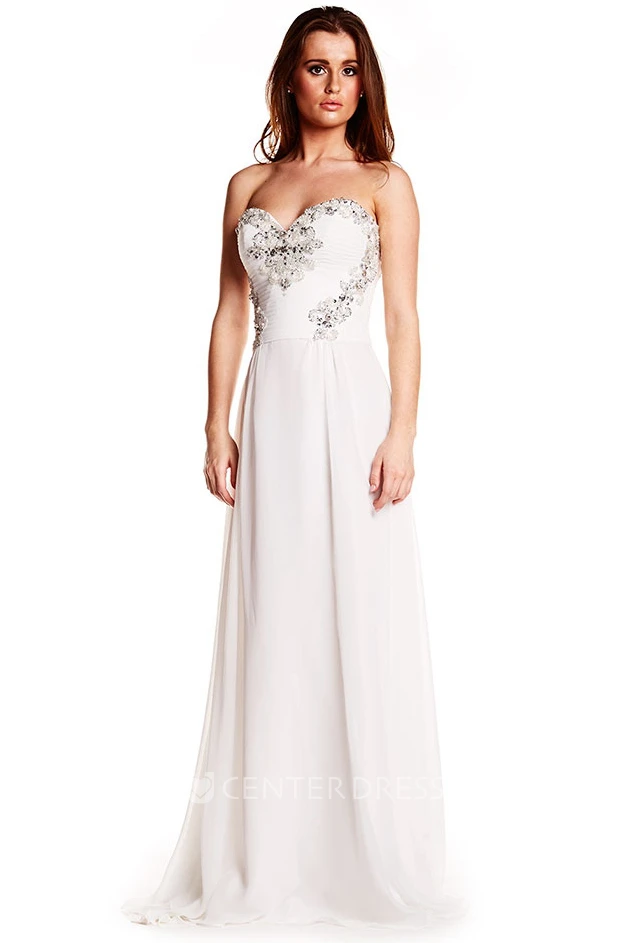 Sleeveless Sweetheart Ruched Chiffon Prom Dress With Beading And Bow