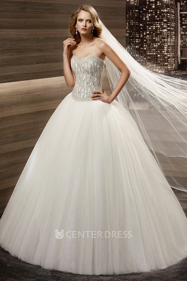 Sweetheart Puffy Wedding Gown with Sequins and Fine Corset