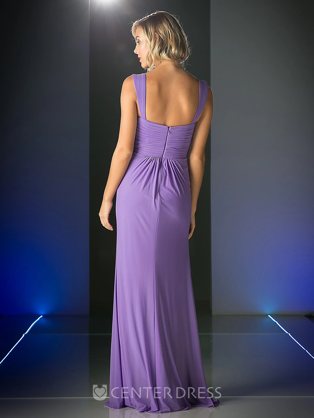 Sheath Long Sleeveless Chiffon Zipper Dress With Criss Cross And Draping