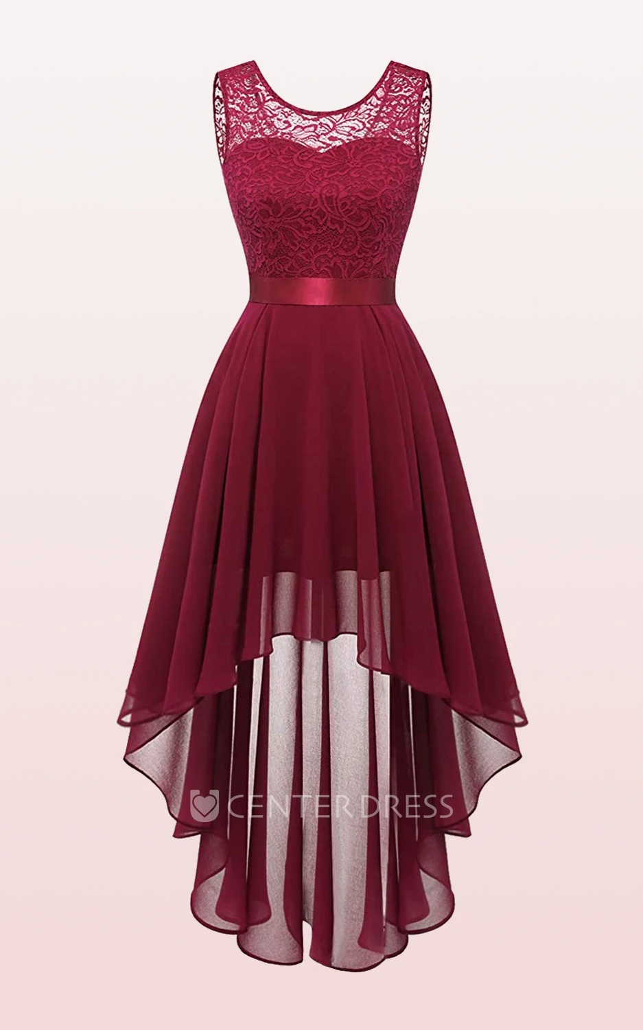 Chiffon High-Low Bateau A Line Sleeveless Bridesmaid Dress With Sash/Ribbon