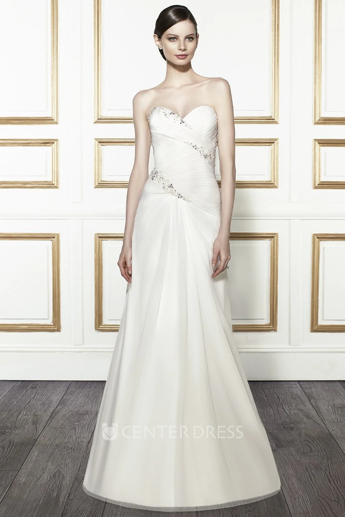 Trumpet Sweetheart Beaded Long Tulle&Satin Wedding Dress With Criss Cross And Corset Back