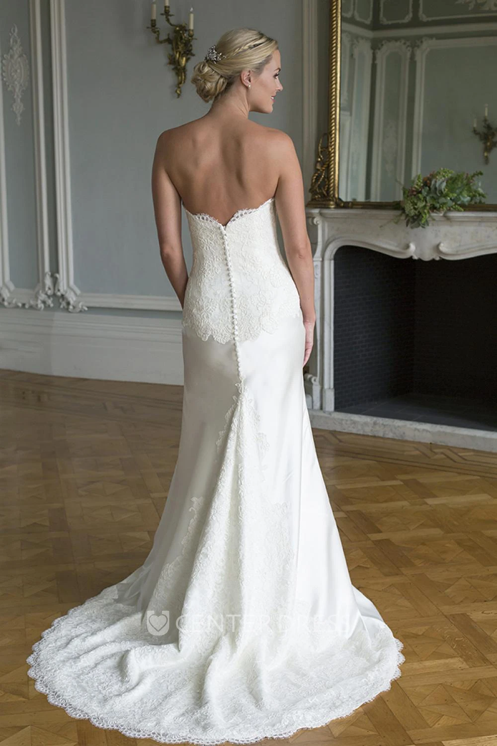 Sheath Appliqued Sweetheart Sleeveless Long Satin&Lace Wedding Dress