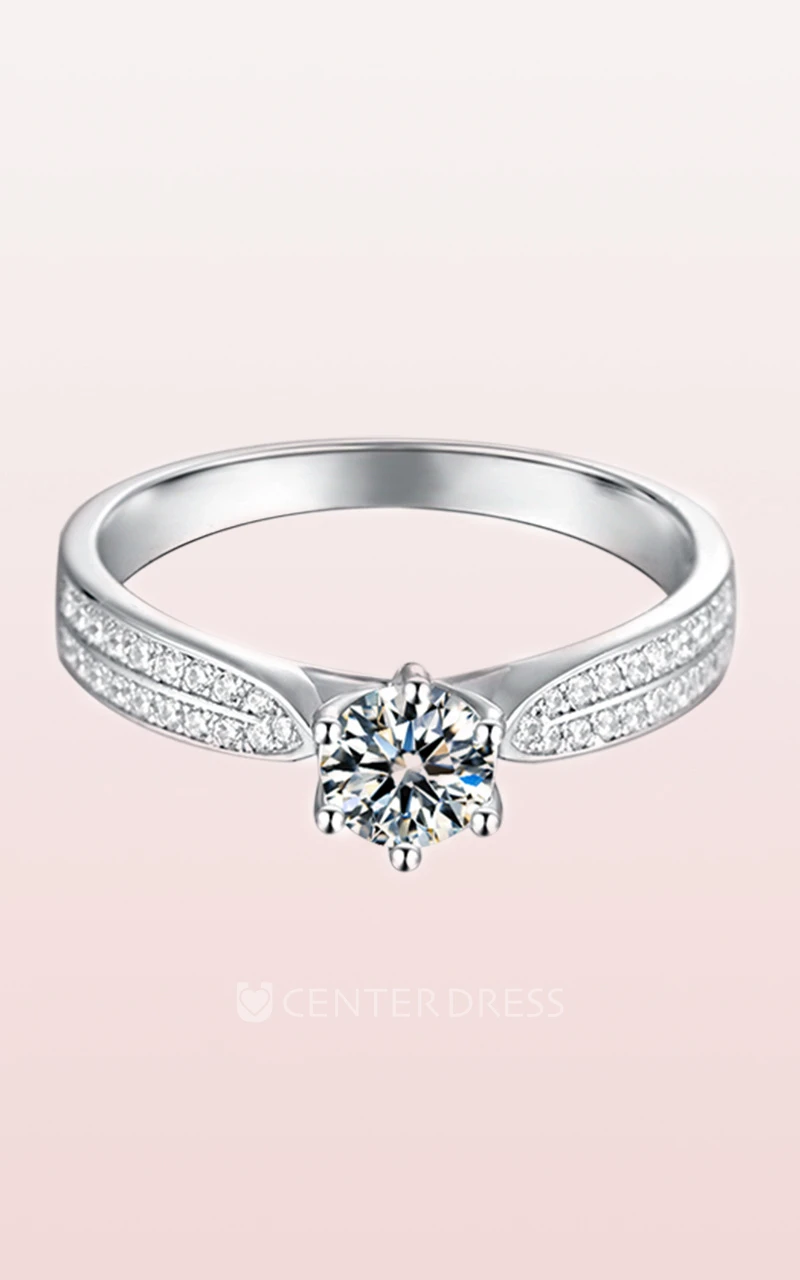 Halo Side Stones Round Cut 925 Silver Engagement Rings