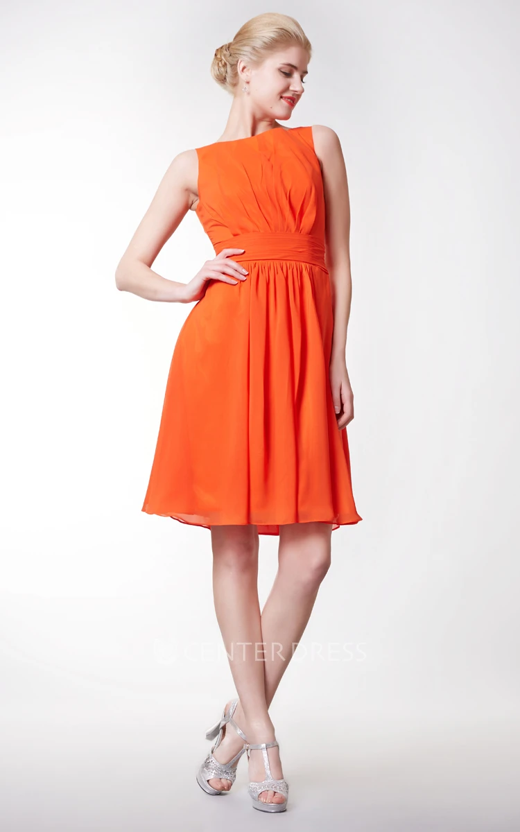 Chiffon High Neck Short Bridesmaid Dress with Keyhole Back
