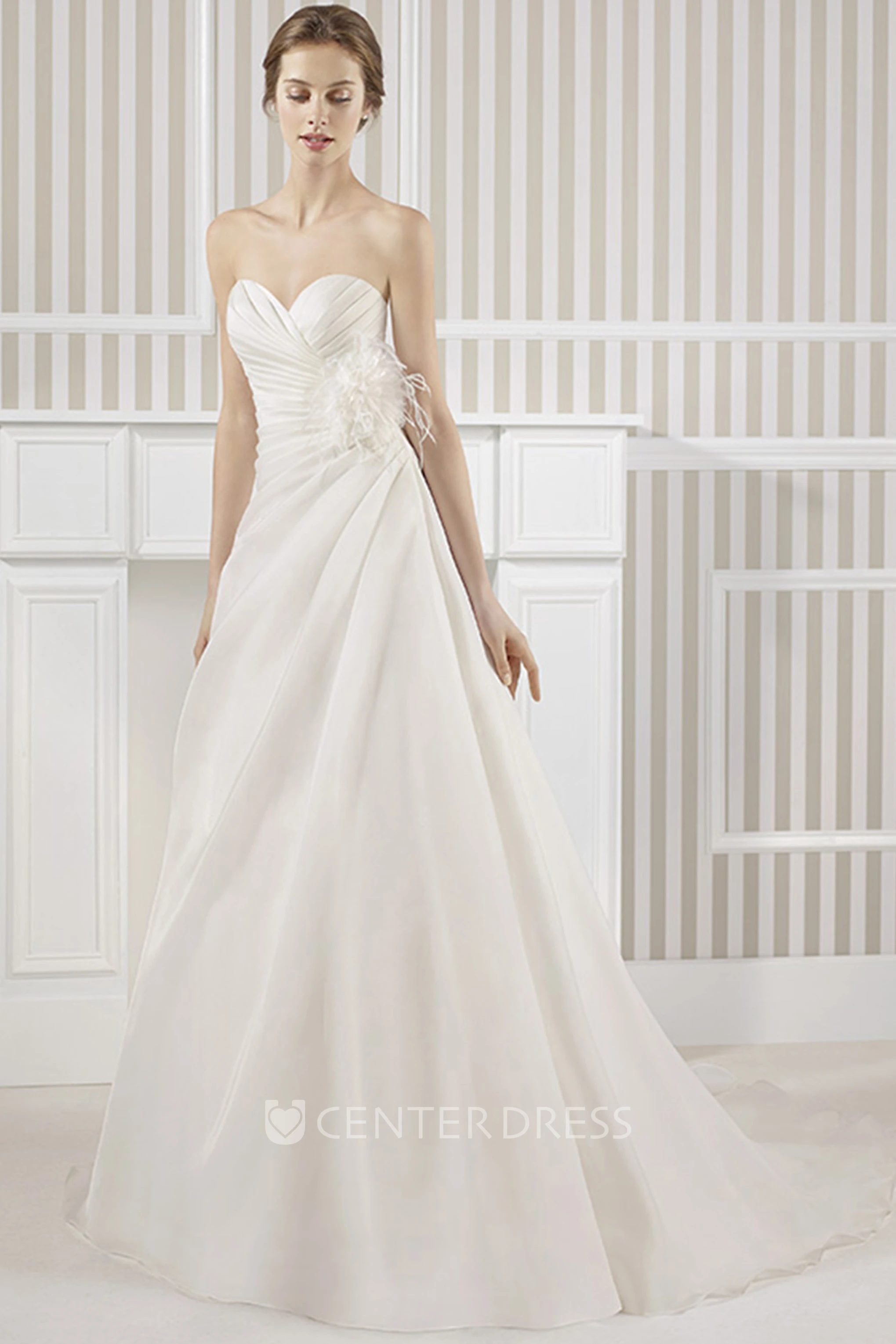A-Line Sweetheart Satin Winter Wedding Dress With Criss Cross