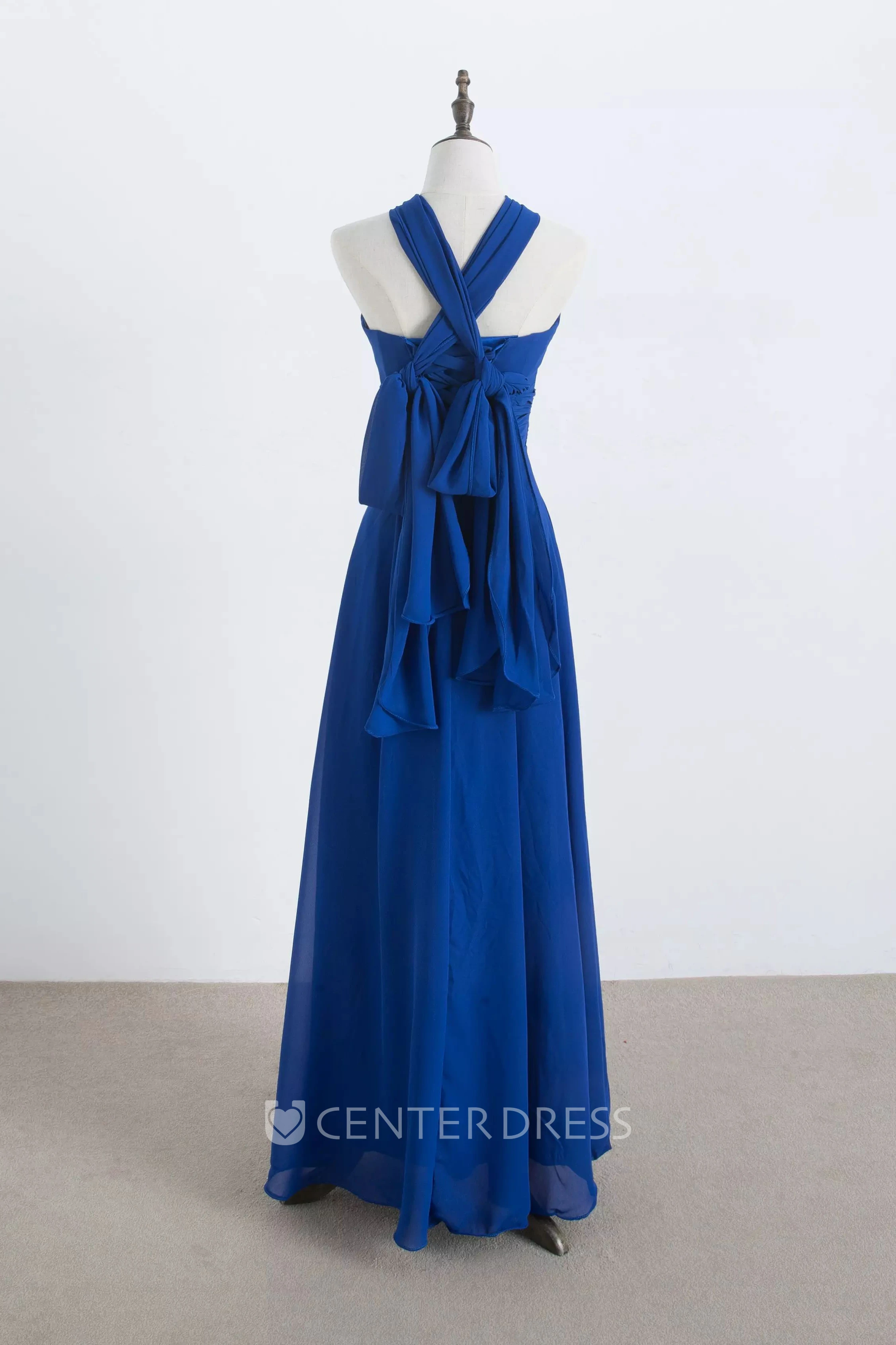 A-line Halter Sleeveless Floor-length Chiffon Bridesmaid Dress with Pleats