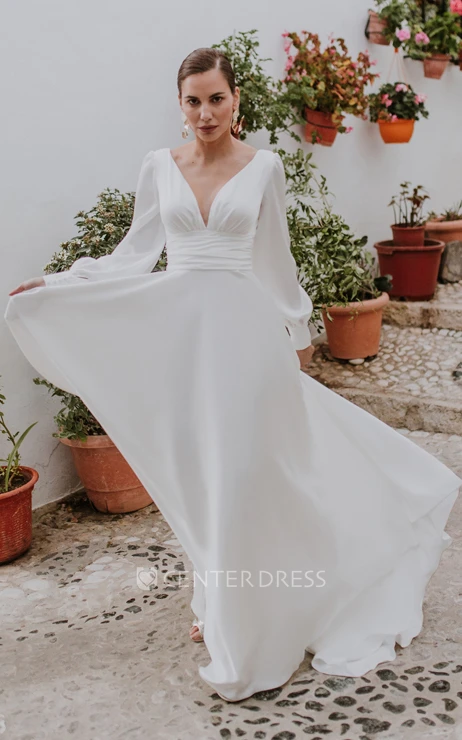 Romantic Chiffon Button Back Wedding Dress A-Line