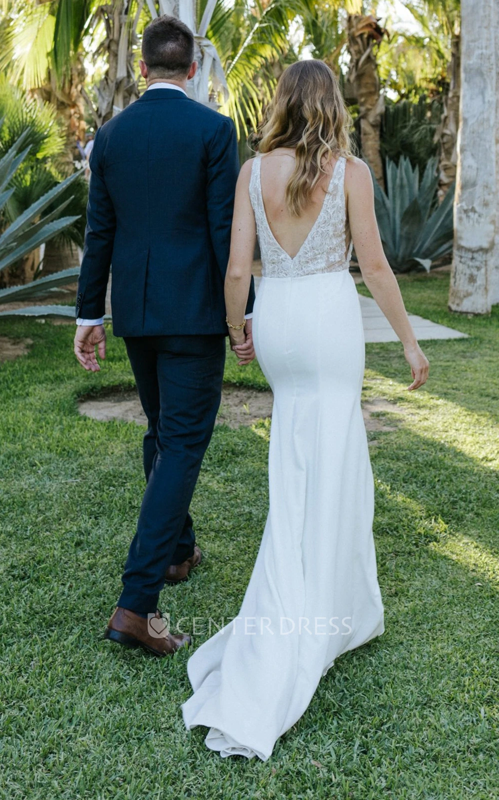 Beautiful Mermaid Chiffon and Lace V-neck Sweep Train Wedding Dress