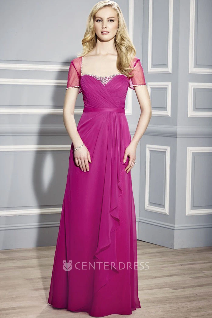 Criss-Cross Short Sleeve Square Neck Jersey Mother Of The Bride Dress