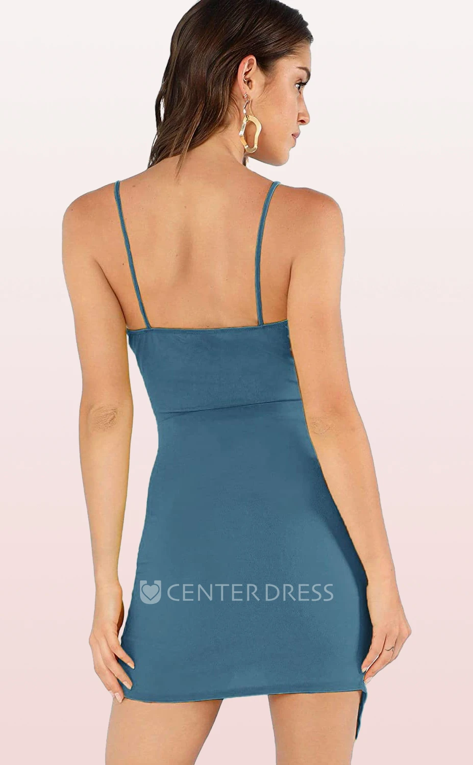 Sexy Bodycon Taffeta Spaghetti V-neck Sleeveless Homecoming Dress with Pick Up