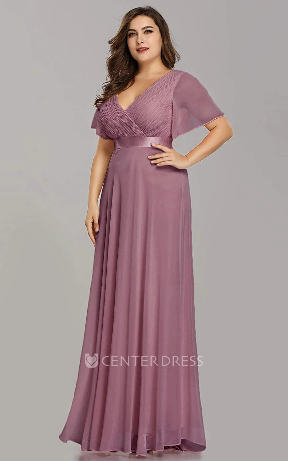 Casual Half Sleeve Chiffon V-neck A Line Mother Dress With Criss Cross and Ruching