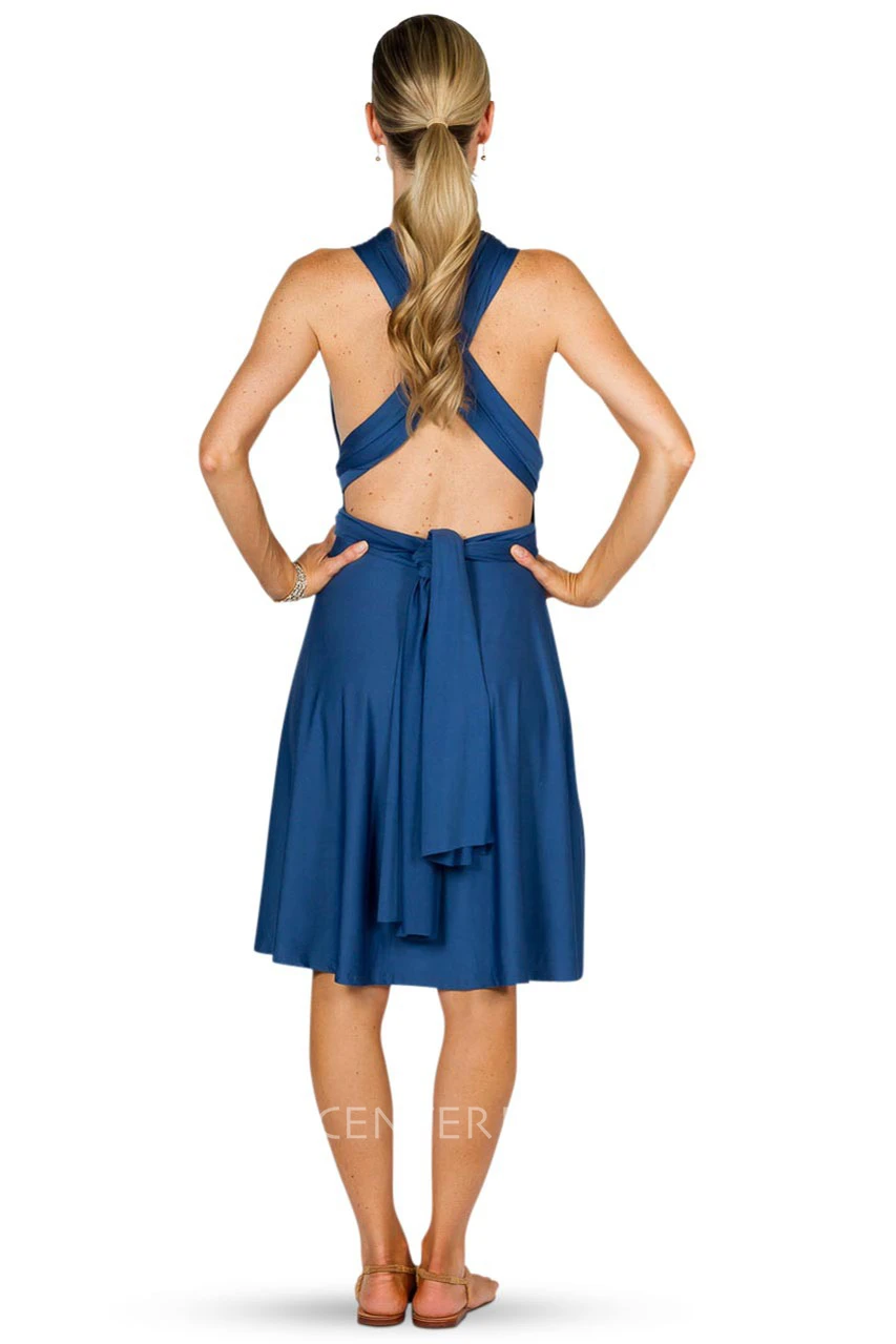 Knee-Length Sleeveless Chiffon Convertible Bridesmaid Dress With Ruching And Straps