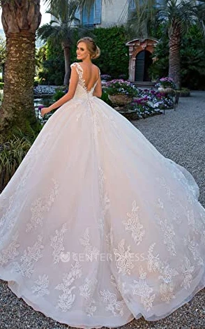 Garden or Summer Simple A-Line Wedding Dress with Appliques Classic Elegance