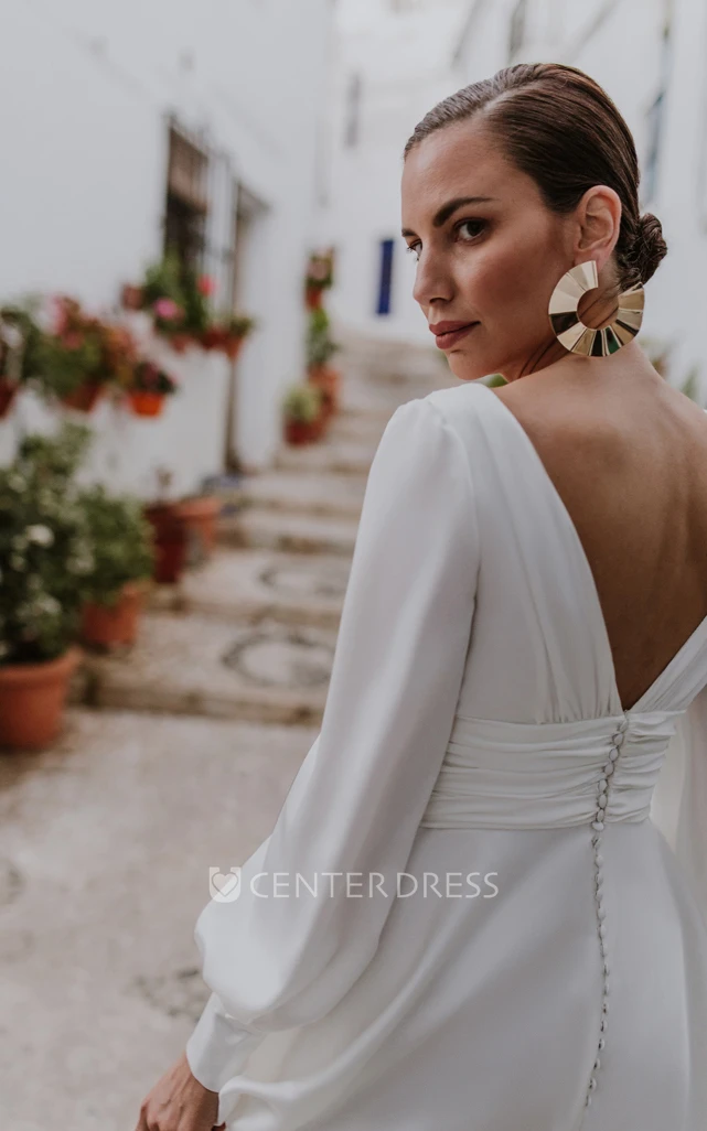 Romantic Chiffon Button Back Winter Wedding Dress A-Line