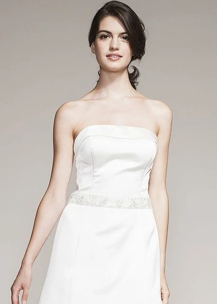 A-Line Strapless Jeweled Maxi Sleeveless Satin Wedding Dress