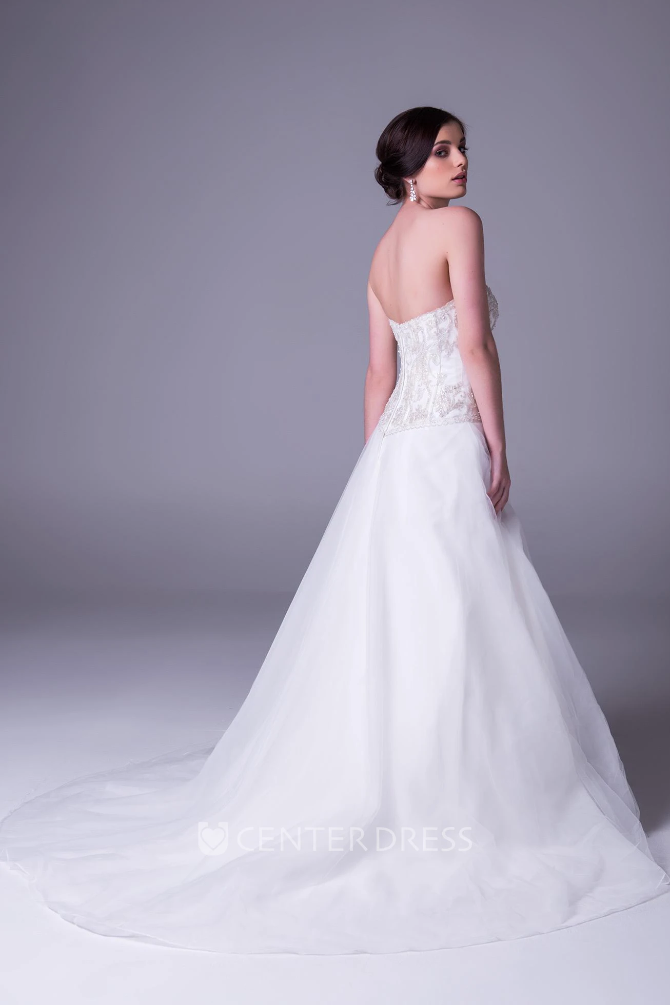 A-Line Sweetheart Tulle Wedding Dress With Crystal Detailing