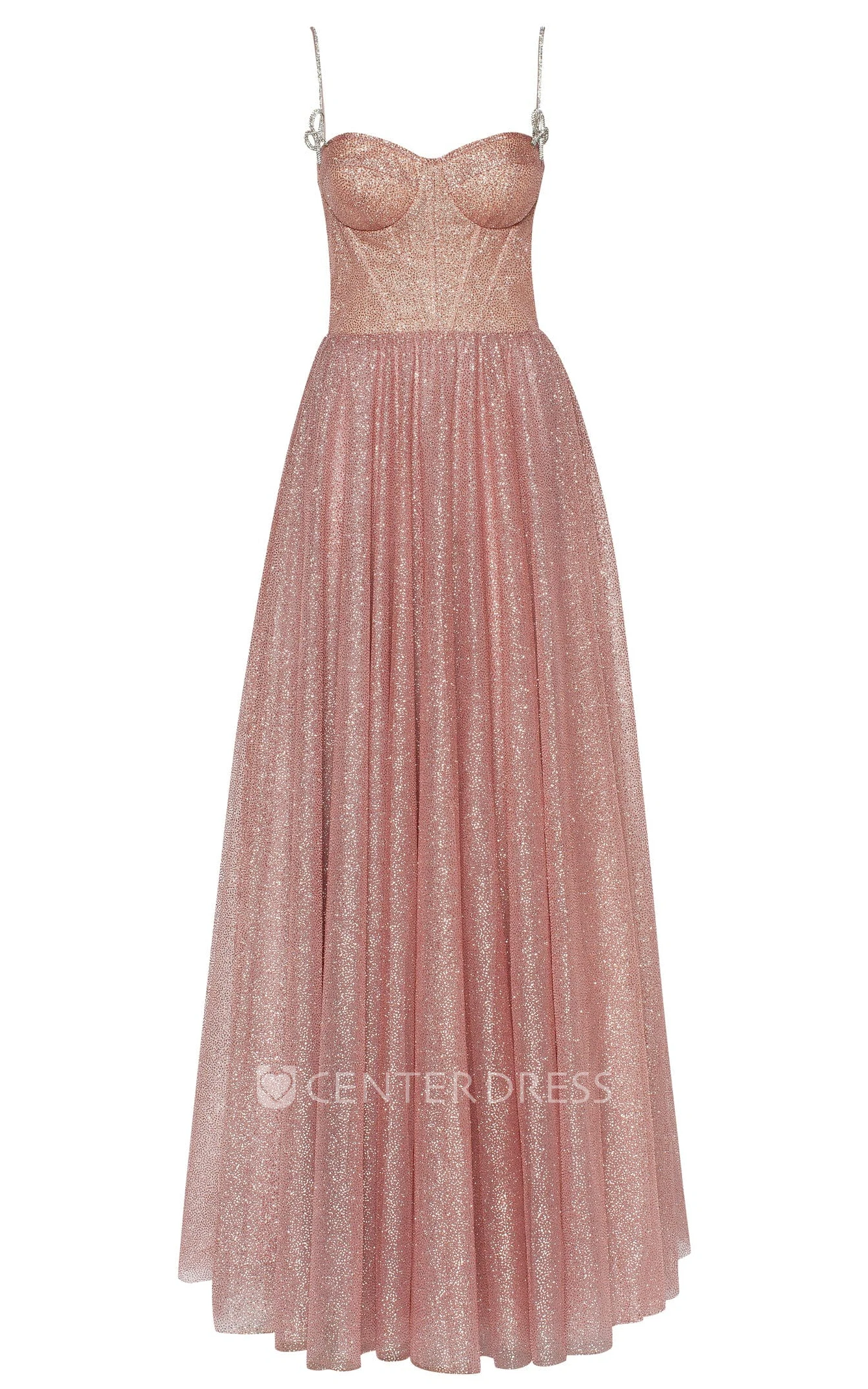 Sexy A-Line Spaghetti Sequins Evening Dress With Lace-up Back And Bow