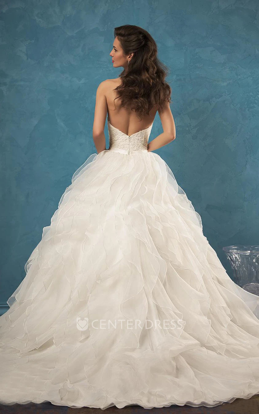 A-Line Empire Short Straps Sweetheart Bell Empire Court Train Zipper Straps Lace Organza Dress