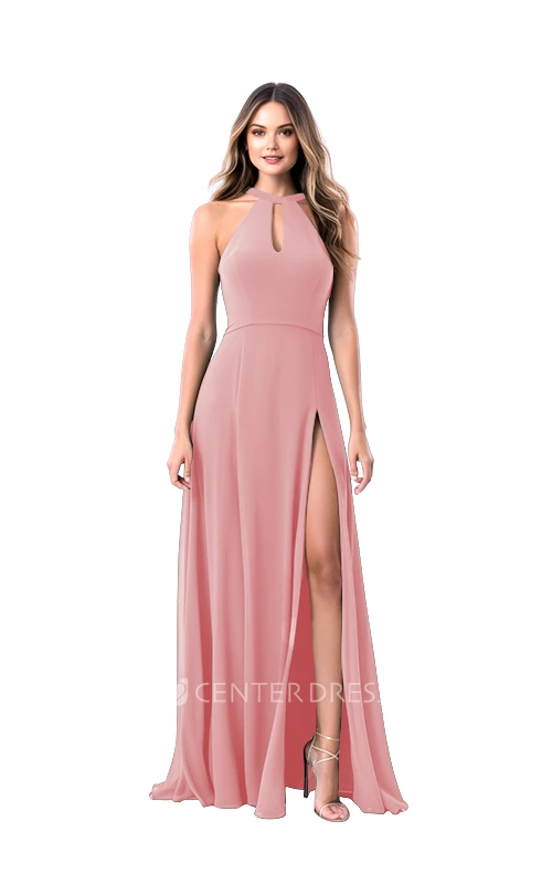 Halter Chiffon Ethereal A-Line Bridesmaid Dress with Front Split