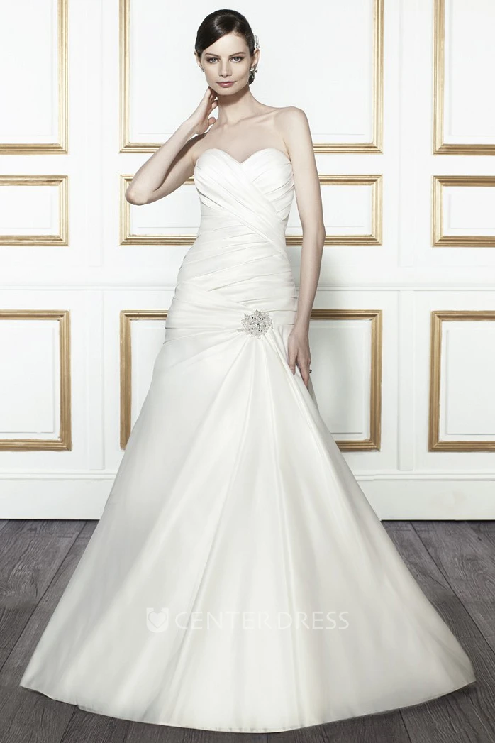 Mermaid Sweetheart Satin Warm Wedding Dress With Criss Cross And Lace Up
