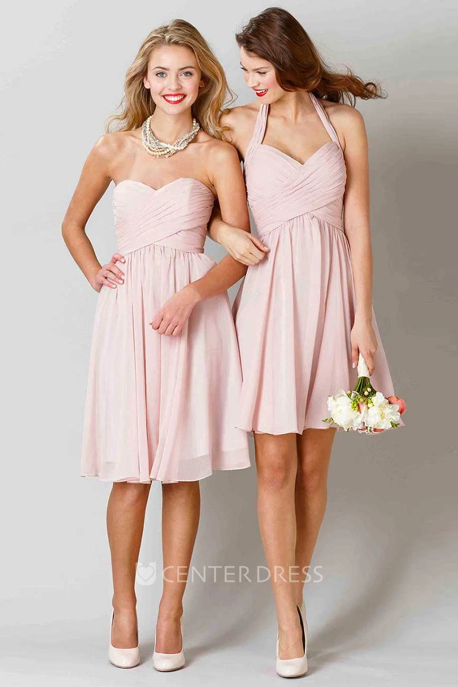 Knee-Length Criss-Cross Sleeveless Sweetheart Chiffon Bridesmaid Dress