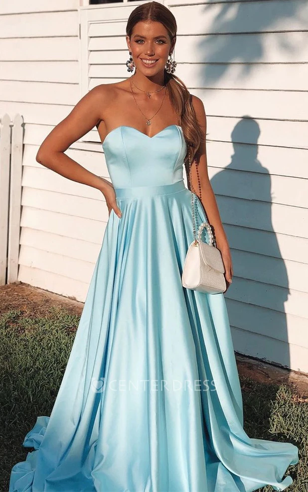A Line Sleeveless Satin Modern Formal Dress with Ruffles