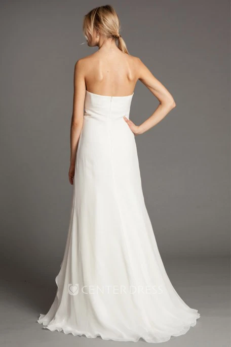 Sheath Empire Long Ruched Sweetheart Sleeveless Chiffon Wedding Dress With Draping