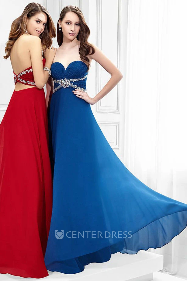 Floor-Length Sleeveless Criss-Cross Sweetheart Chiffon Prom Dress