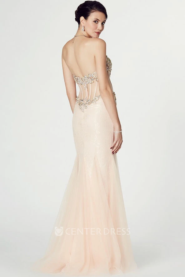 Mermaid Sleeveless Appliqued Sweetheart Tulle Prom Dress