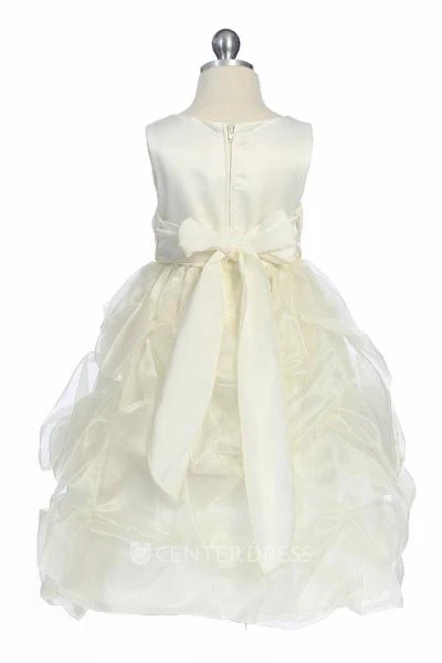 Tea-Length Ruched Organza&Satin Flower Girl Dress