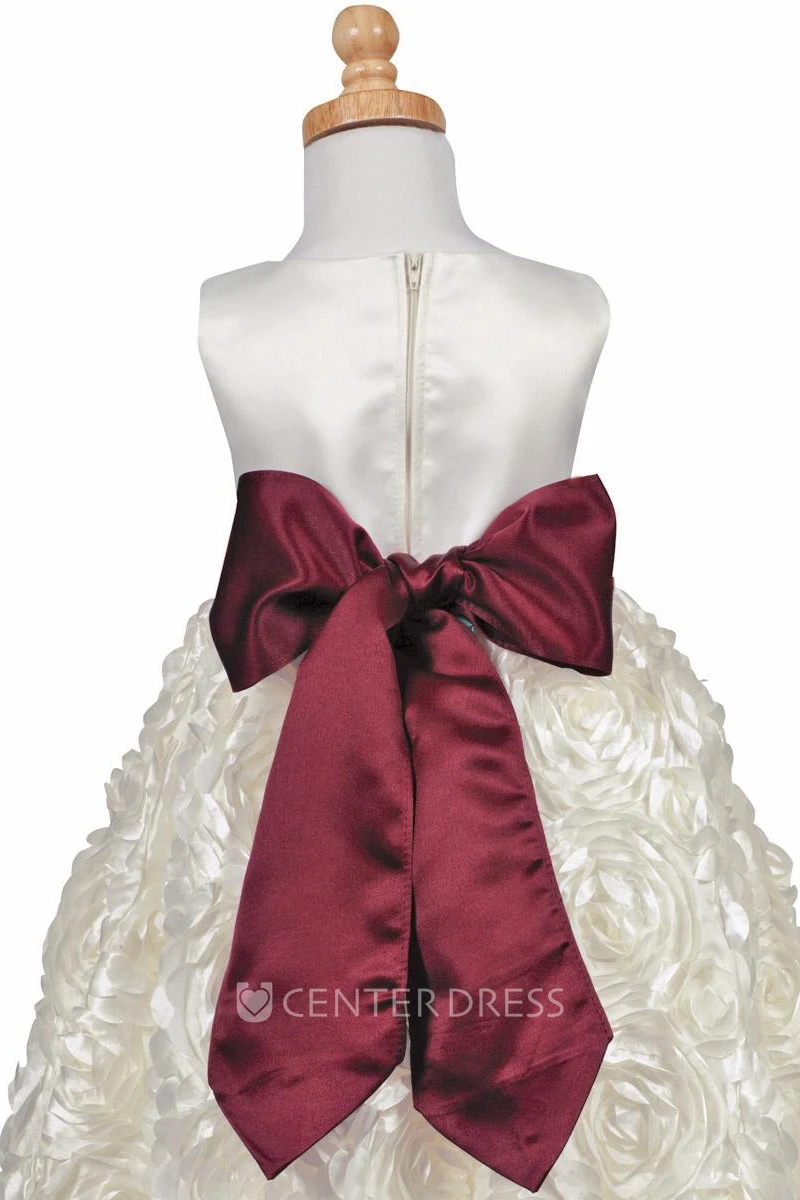 Tea-Length Tiered Satin Flower Girl Dress