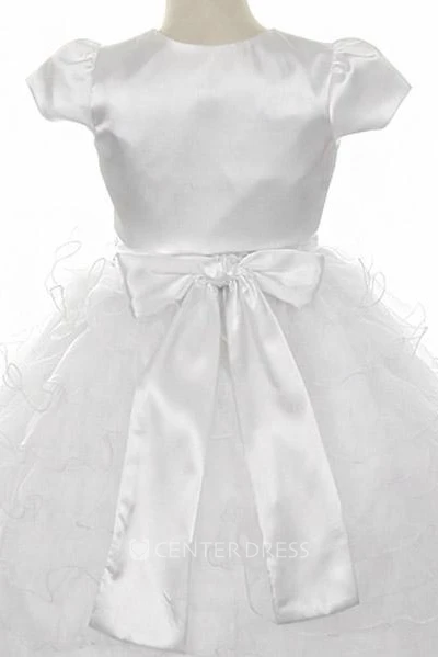 Bolero Ankle-Length Floral Sequins&Organza Flower Girl Dress With Ribbon