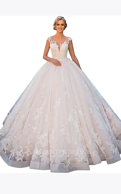 Garden or Summer Simple A-Line Wedding Dress with Appliques Classic Elegance