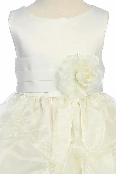 Tea-Length Ruched Organza&Satin Flower Girl Dress