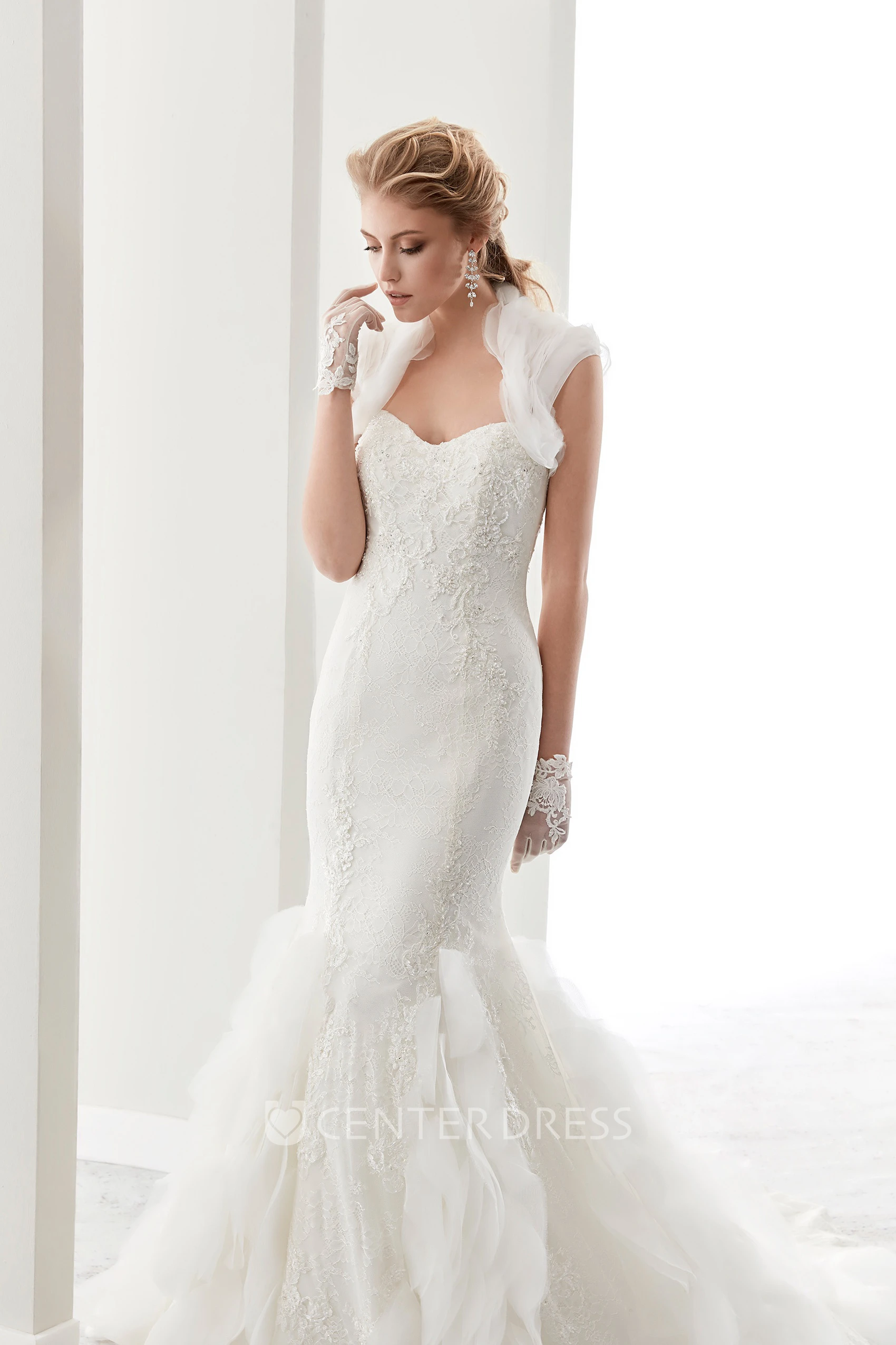 Sweetheart Ruching Sheath Lace Bridal Gown With Mermaid Style And Queen-Anna Neckline