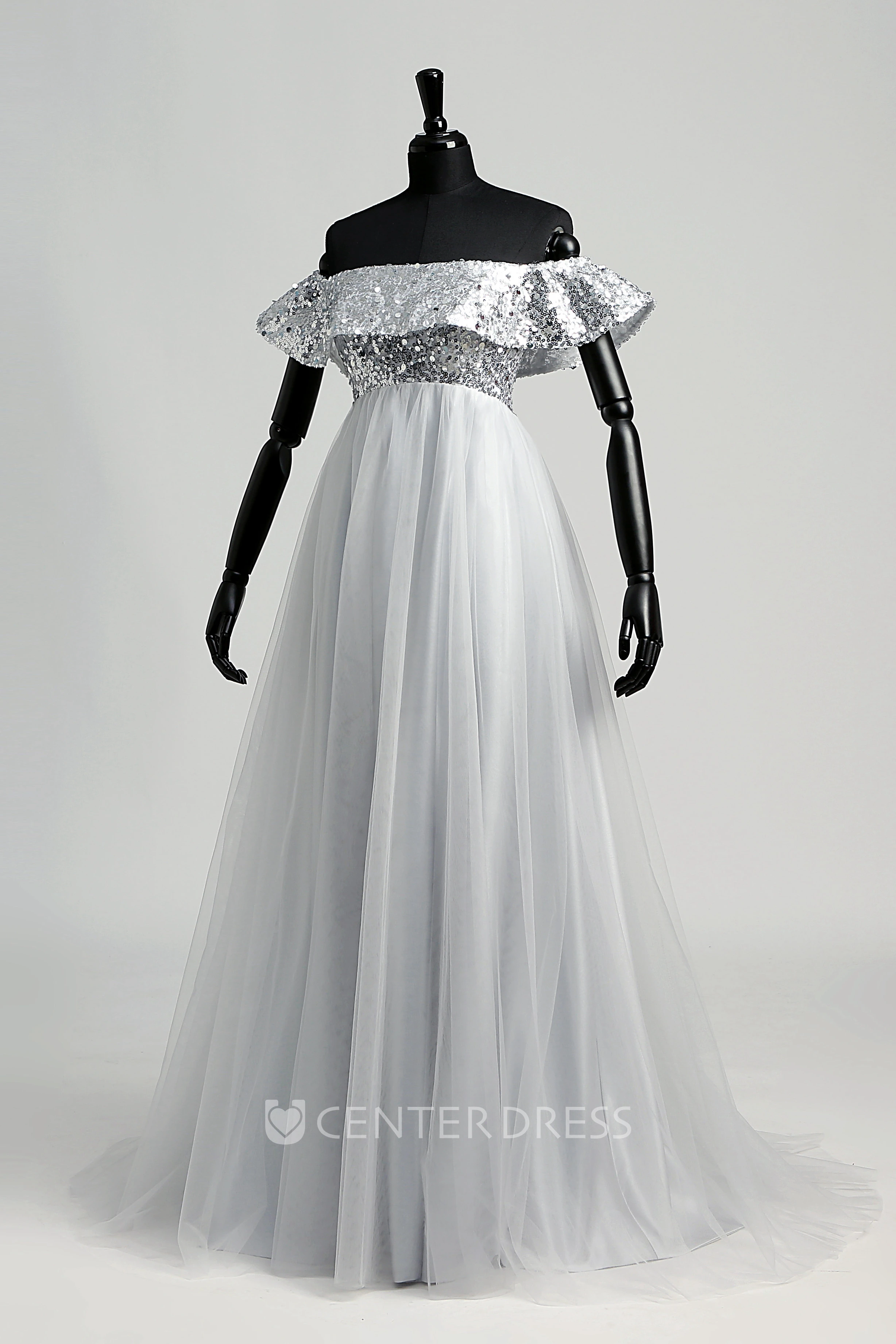 A-line Sweep Brush Train Beading Ruffles Tulle Dress