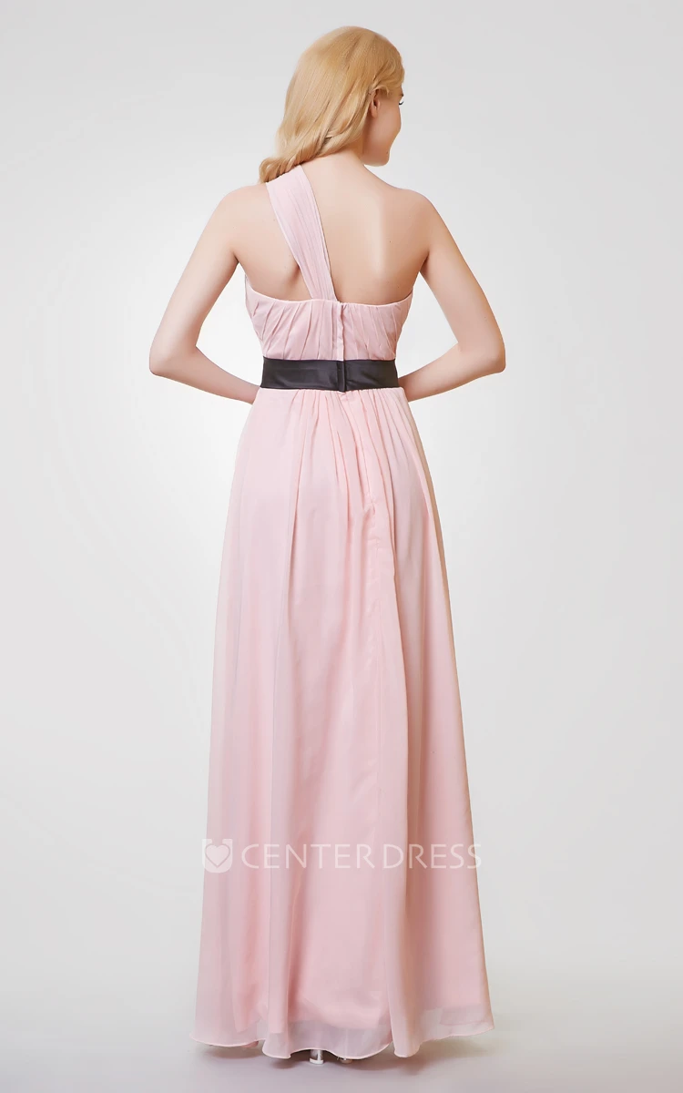 Sleeveless A-line Long Chiffon Dress With Ruching