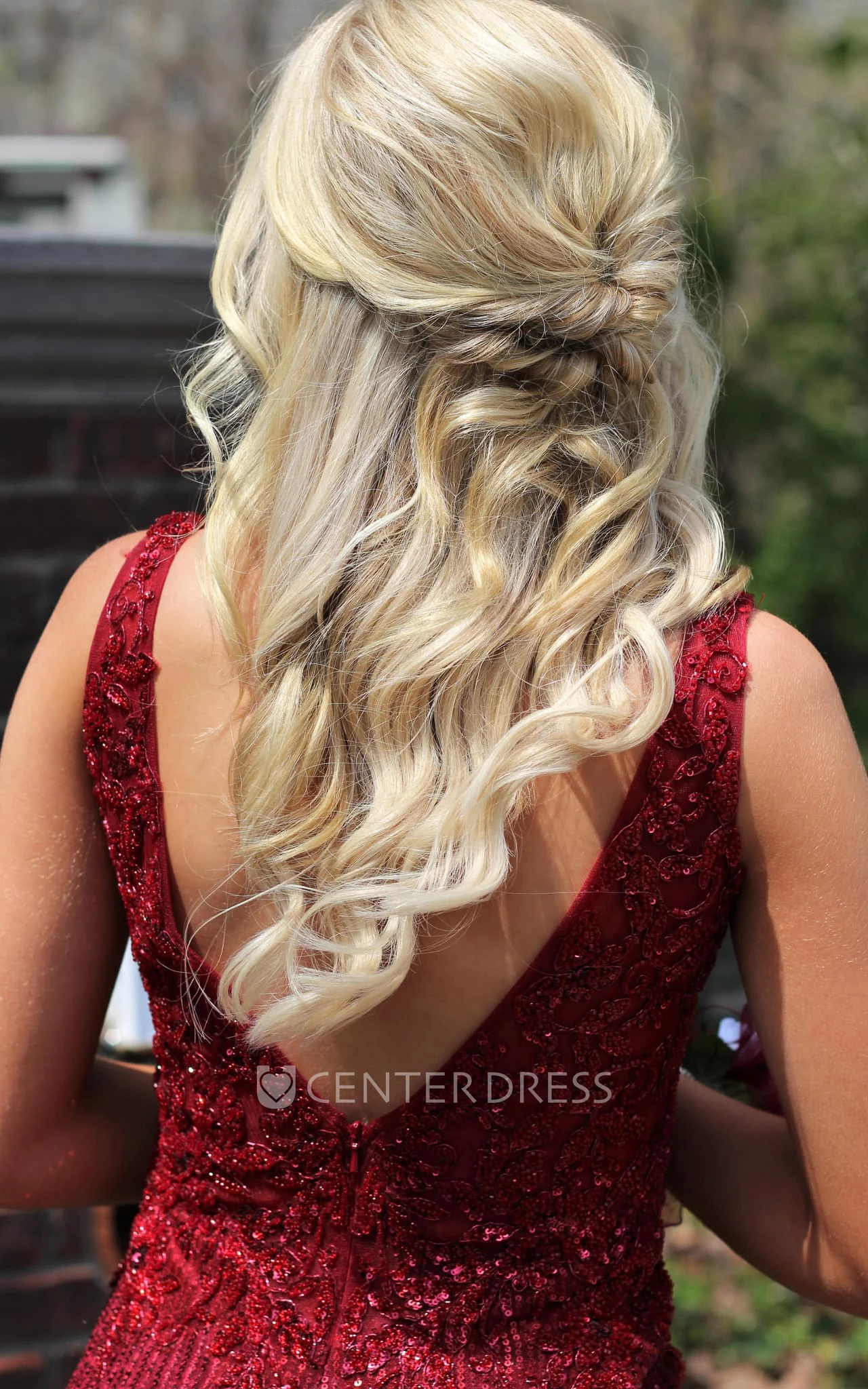 V-neck Burgundy Sequins Sheath Modern Guest Dress With Split Front And Low-V Back