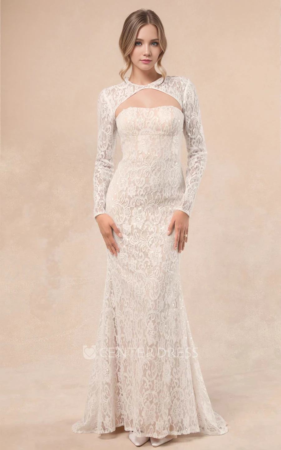 Elegant Sweetheart Boho Mermaid Winter Wedding Dress Long Sleeve Open Back Gown with Sweep Train