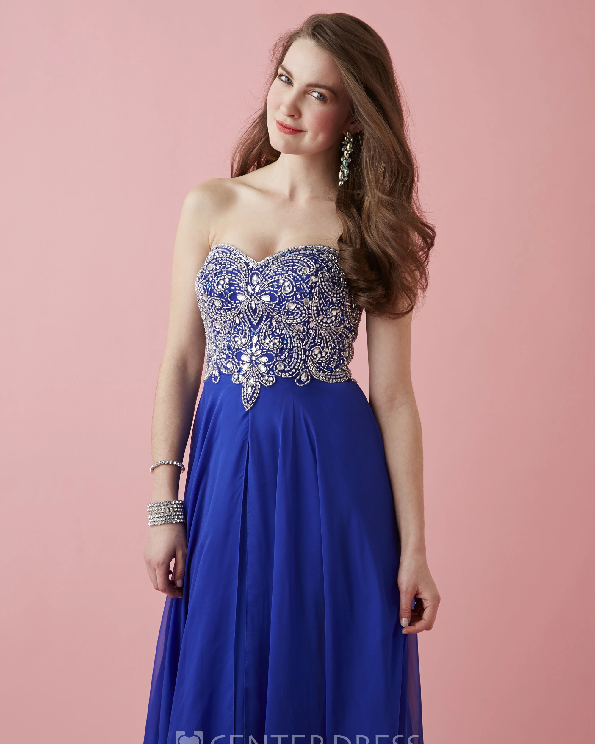 A-Line Long Sweetheart Sleeveless Jersey Backless Dress With Split Front And Beading