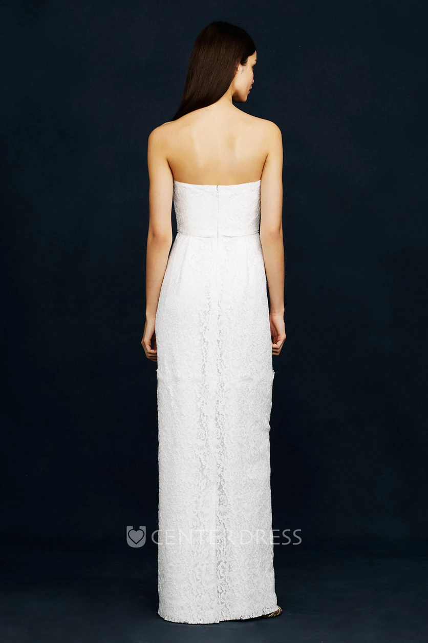 Sheath Long Sleeveless Strapless Lace Wedding Dress