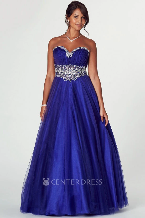 A-Line Sleeveless Ruched Sweetheart Tulle Prom Dress