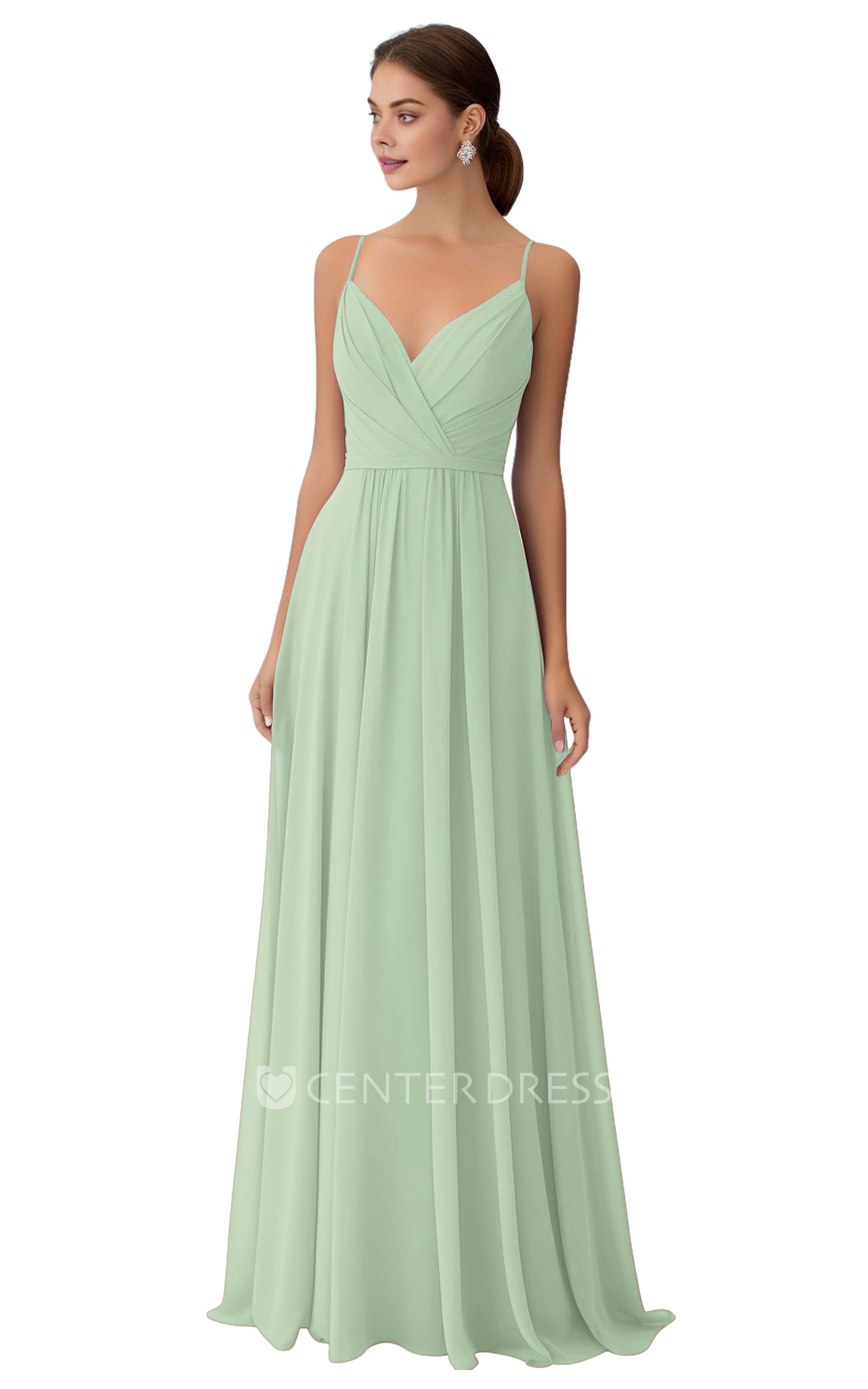 V-neck Chiffon Bridesmaid Dress with A-Line and Split Front Bohemian and Unique