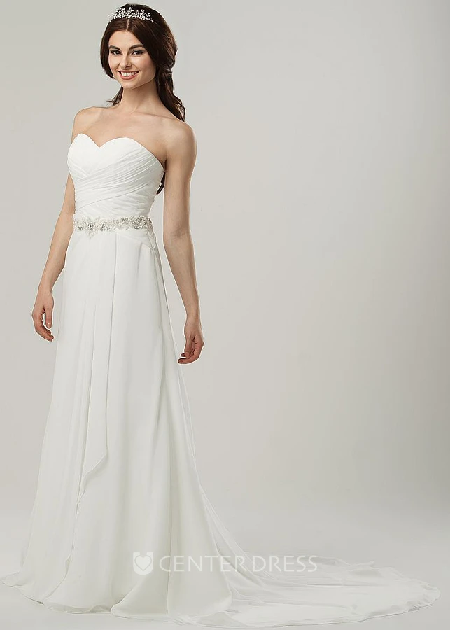 Floor-Length Sweetheart Criss-Cross Bowed Chiffon Wedding Dress
