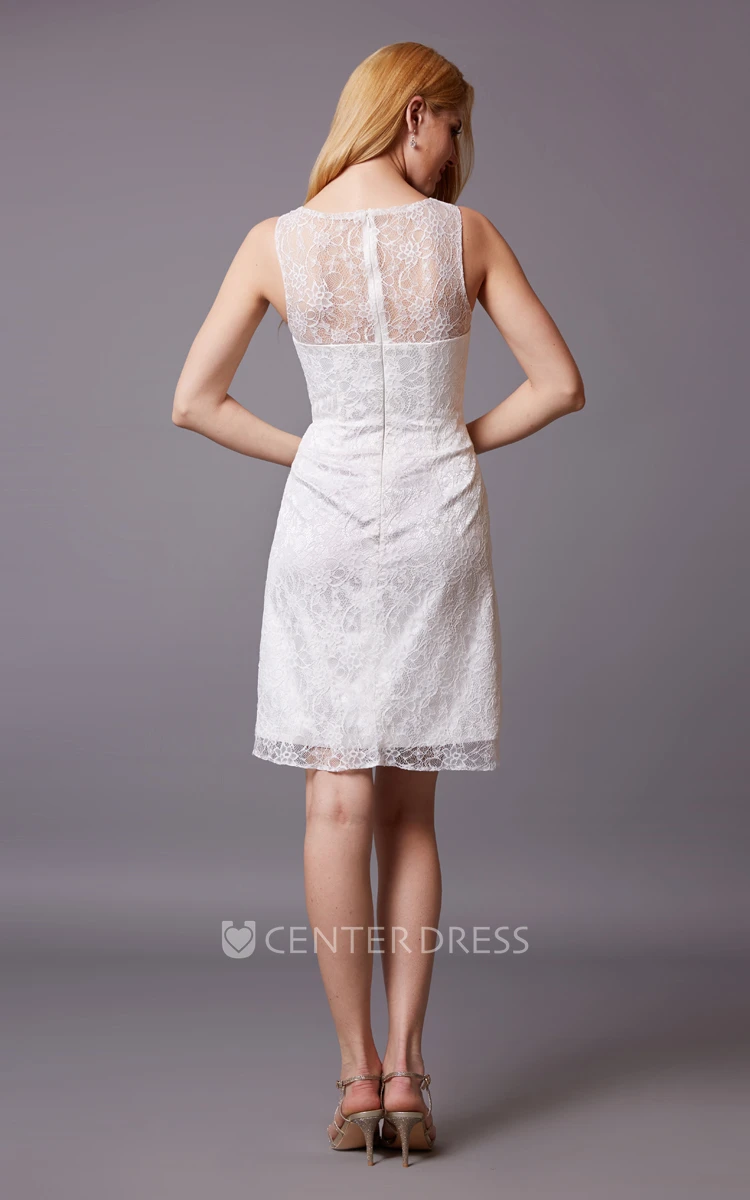 Sleeveless Sheath Shot Lace Dress With Bateau Neck