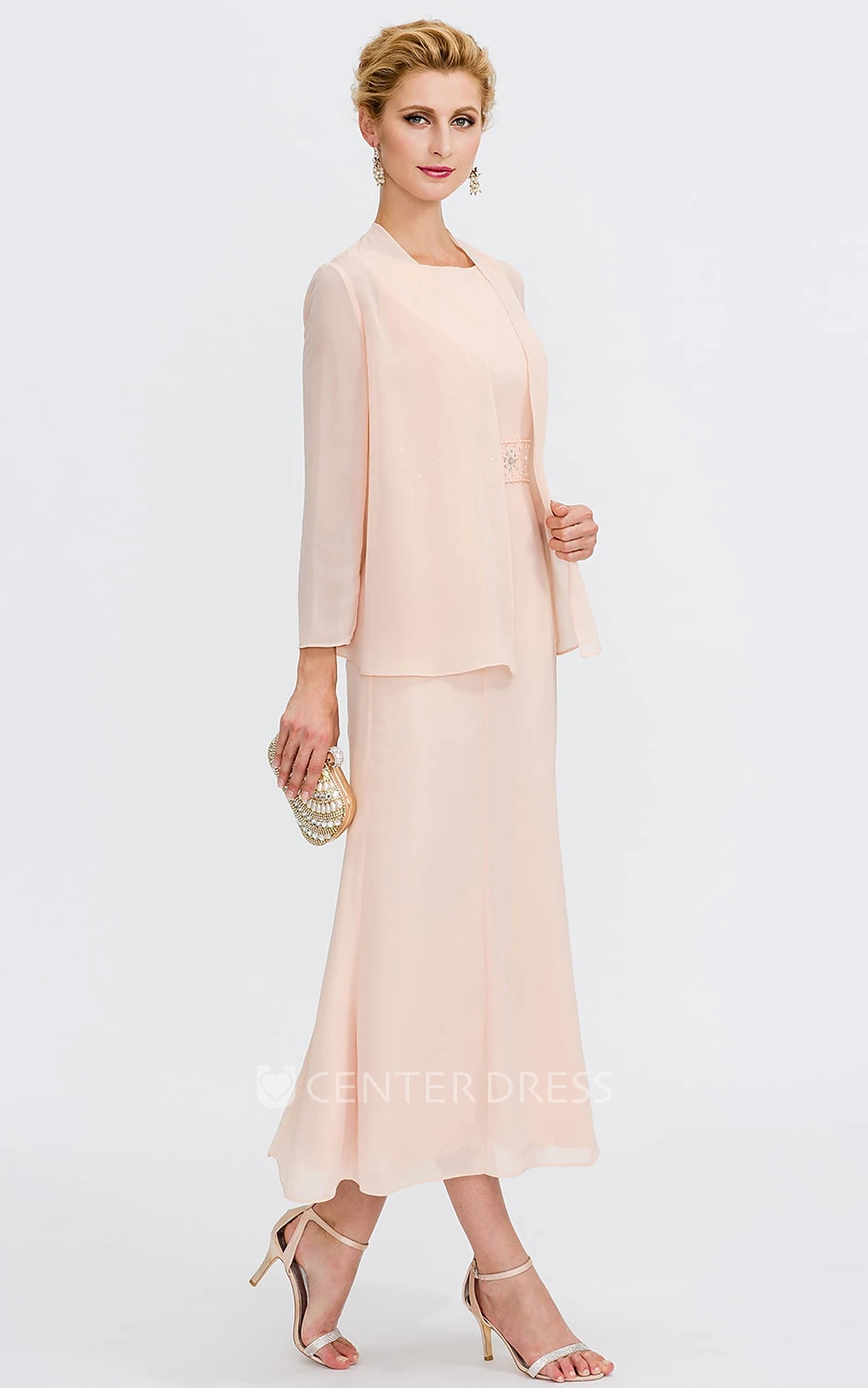 Bohemian Elegant Sleeveless Tea-length Sheath Modest Mother of the Bride Dress Chiffon