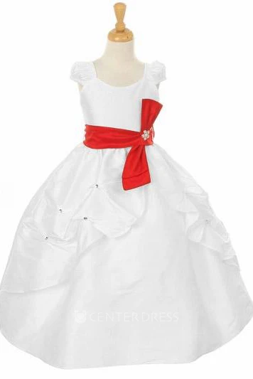 Floral Ankle-Length Tiered Bowed Flower Girl Dress With Split Front