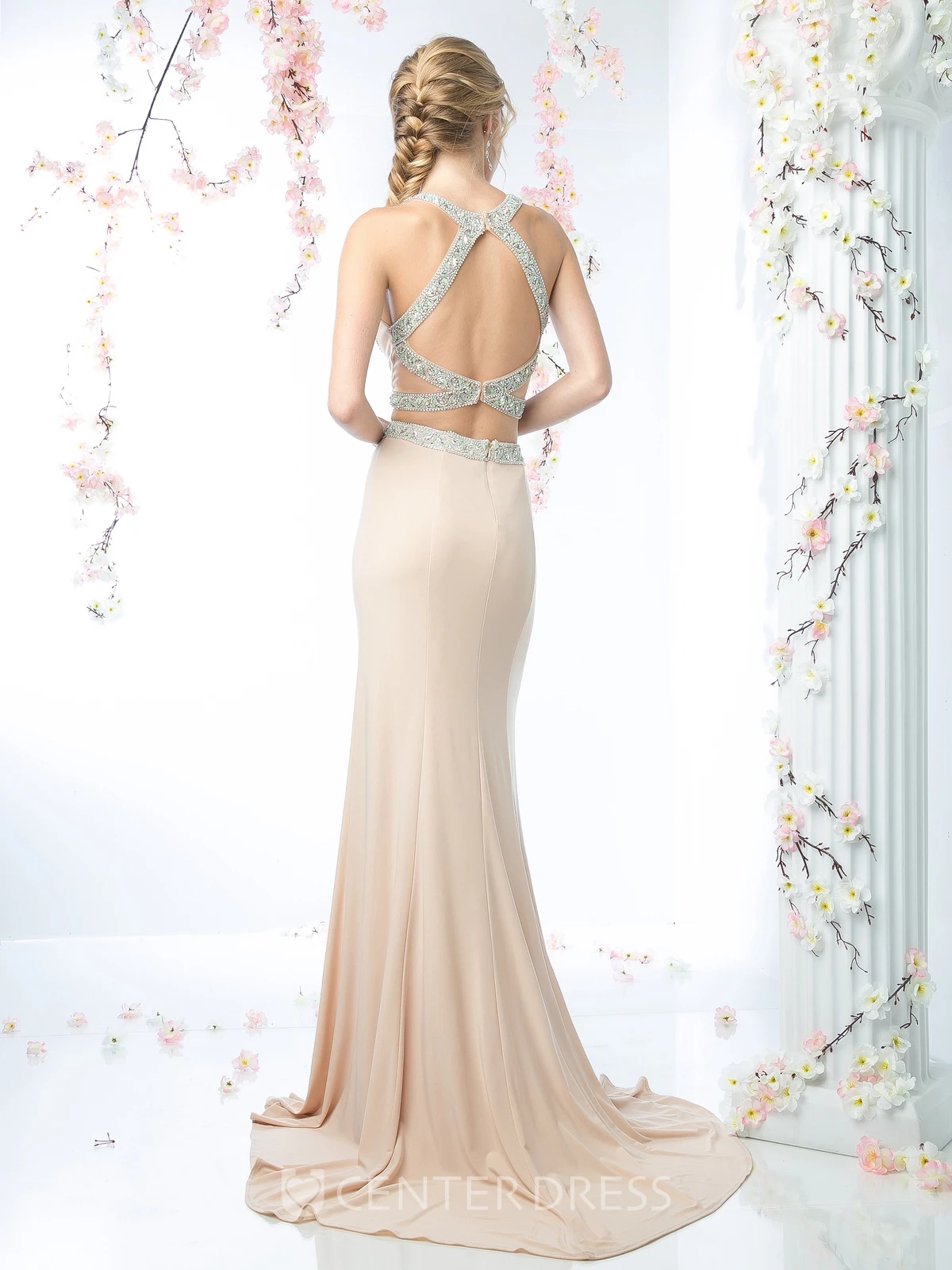 Two-Piece Sheath Jewel-Neck Sleeveless Jersey Straps Dress With Beading